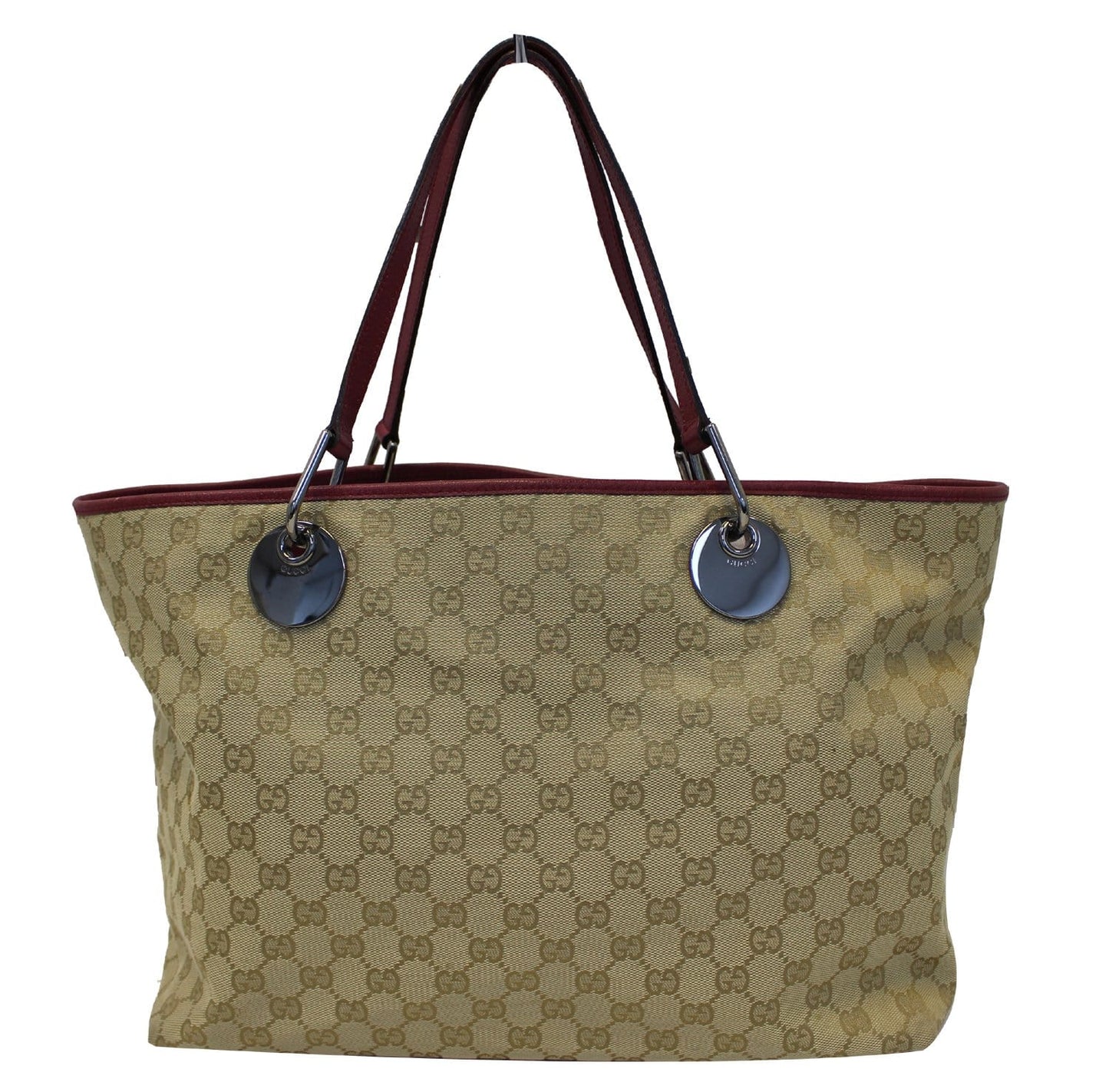 GUCCI Eclipse Beige Red GG Canvas Leather Tote Bag