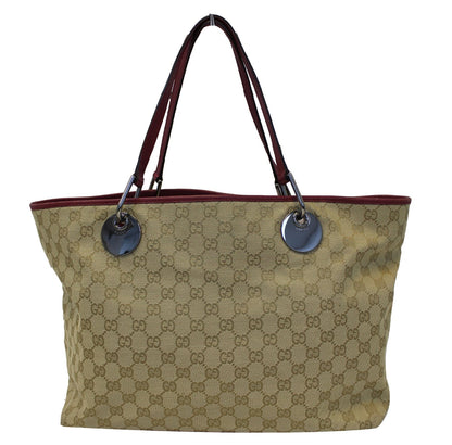 GUCCI Eclipse Beige Red GG Canvas Leather Tote Bag