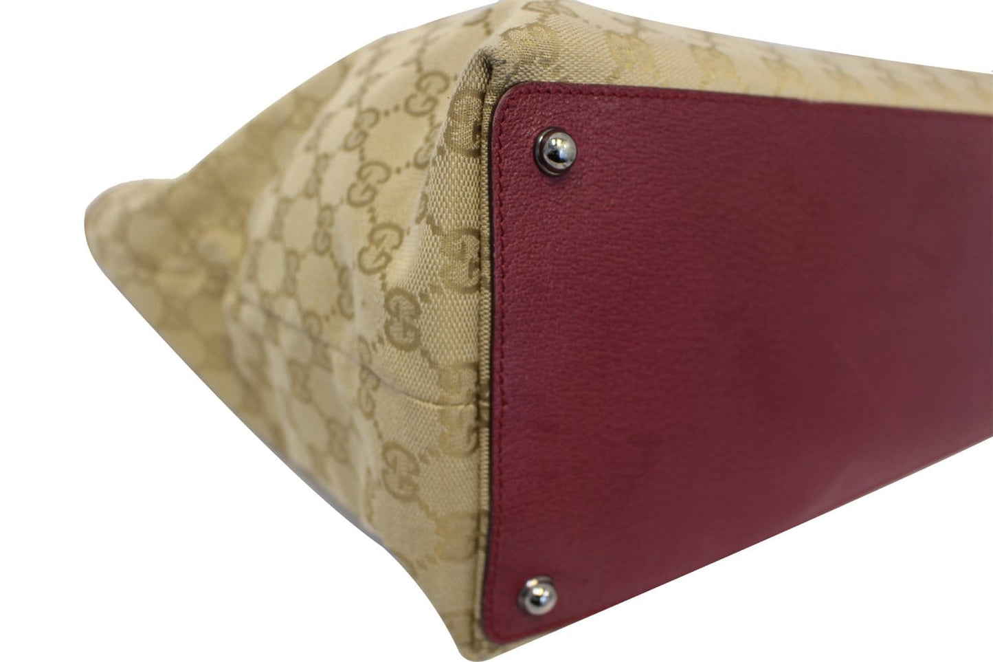 GUCCI Eclipse Beige Red GG Canvas Leather Tote Bag