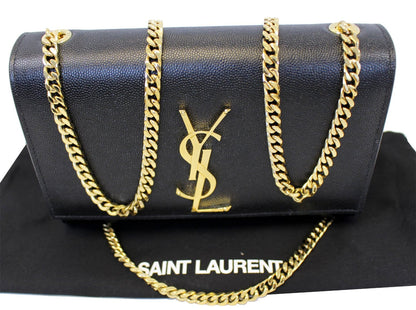 YVES SAINT LAURENT Kate Black Leather Gold Chain Clutch Crossbody Bag