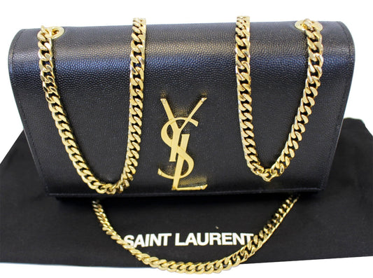YVES SAINT LAURENT Kate Black Leather Gold Chain Clutch Crossbody Bag