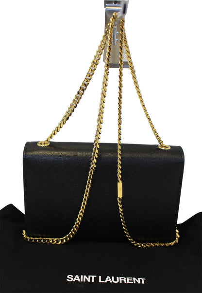 YVES SAINT LAURENT Kate Black Leather Gold Chain Clutch Crossbody Bag