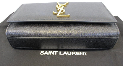 YVES SAINT LAURENT Kate Black Leather Gold Chain Clutch Crossbody Bag