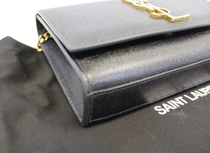 YVES SAINT LAURENT Kate Black Leather Gold Chain Clutch Crossbody Bag