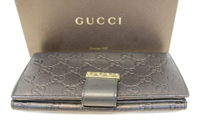 GUCCI Black Guccissima Leather Long Wallet