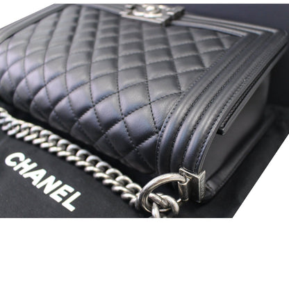 CHANEL Boy Medium Lambskin Leather Shoulder Bag Black