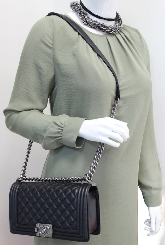 CHANEL Boy Medium Lambskin Leather Shoulder Bag Black