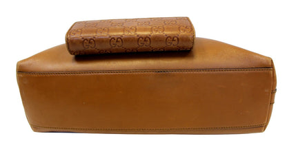 GUCCI Brown Leather Hobo Bag with Matching Wallet