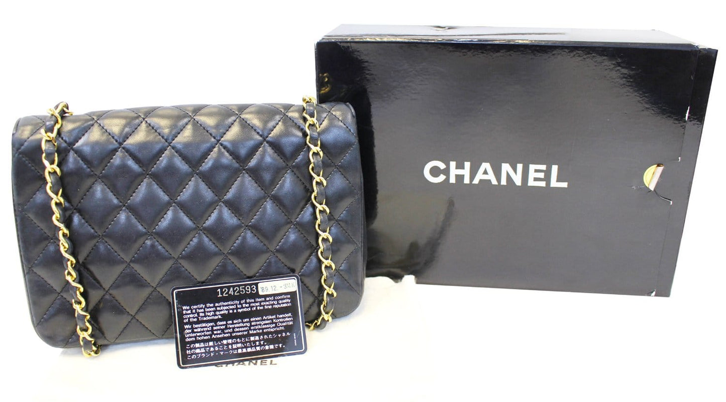 Chanel 9" Black Quilted Leather Shoulder Classic Flap Bag Vintage