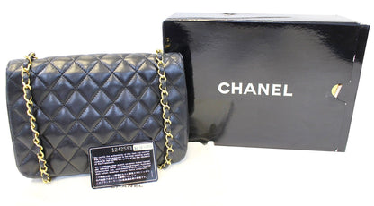 Chanel 9" Black Quilted Leather Shoulder Classic Flap Bag Vintage