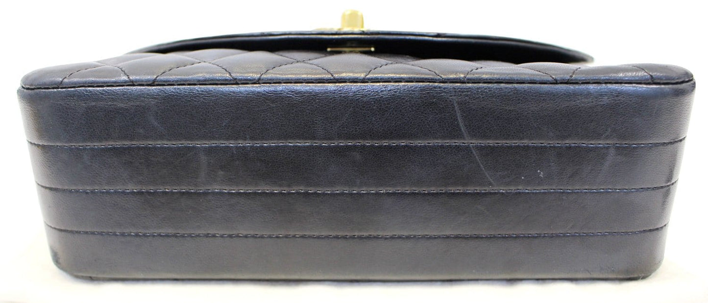 Chanel 9" Black Quilted Leather Shoulder Classic Flap Bag Vintage