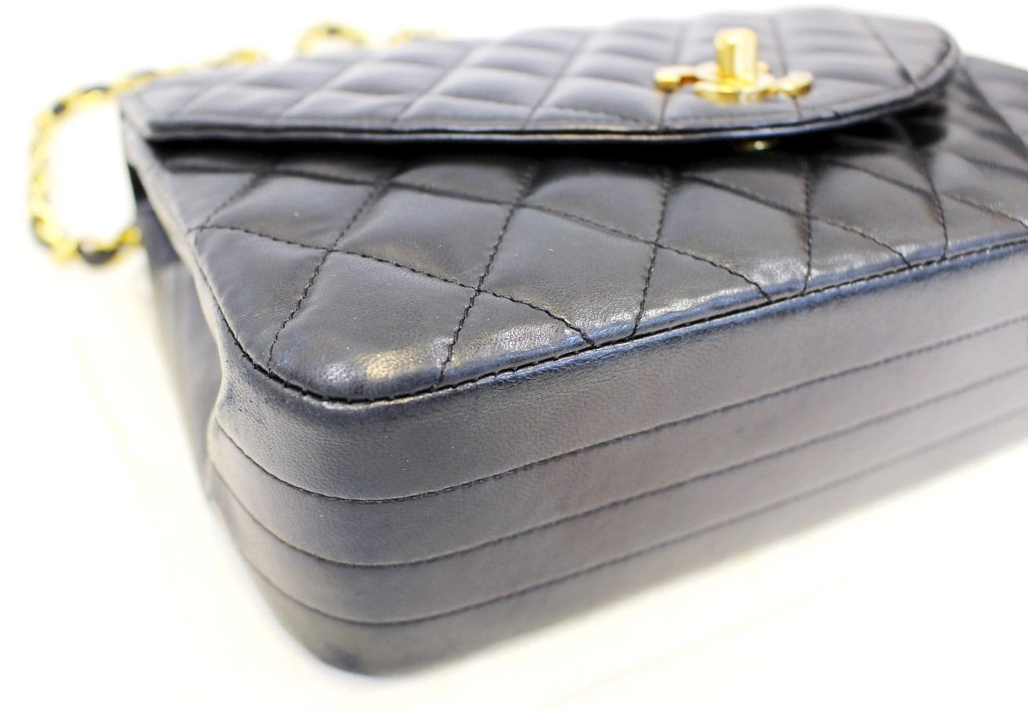 Chanel 9" Black Quilted Leather Shoulder Classic Flap Bag Vintage