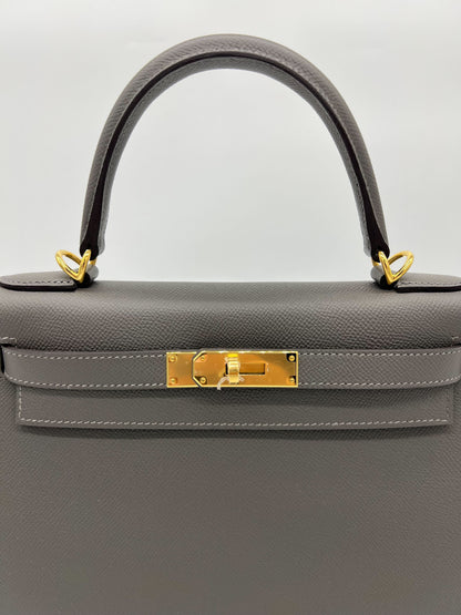 Hermes Kelly 28 Sellier Gris Meyer Epsom Leather