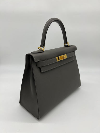 Hermes Kelly 28 Sellier Gris Meyer Epsom Leather