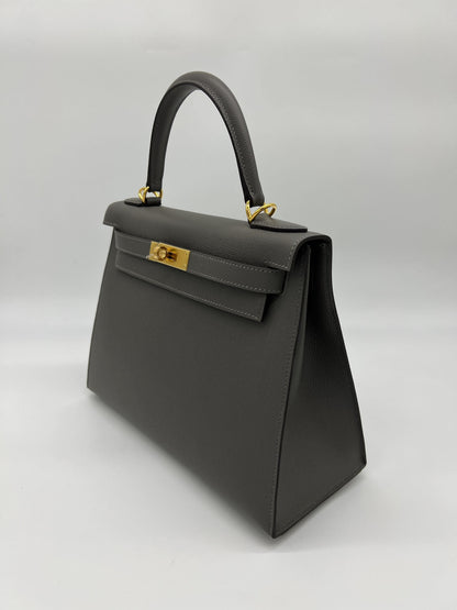 Hermes Kelly 28 Sellier Gris Meyer Epsom Leather