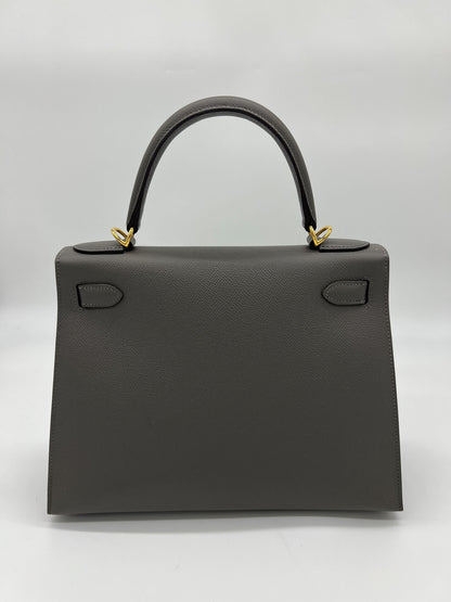 Hermes Kelly 28 Sellier Gris Meyer Epsom Leather