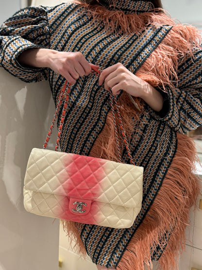 Chanel Caviar Ombre white rose quilted chain Classic Flap Bag