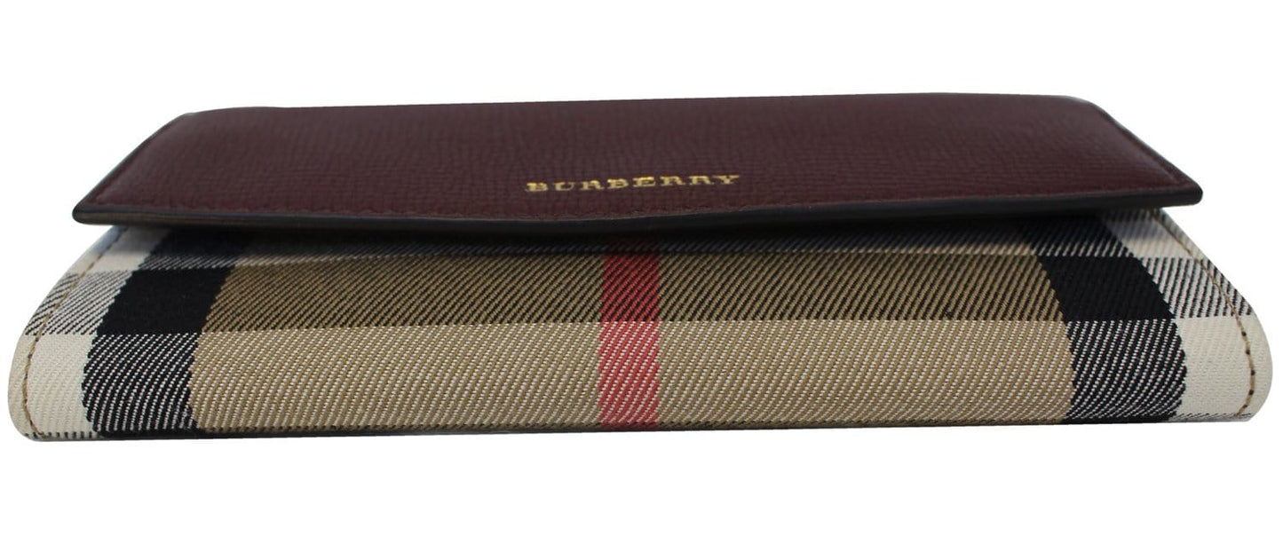 BURBERRY Wallet Check Leather Burgundy For Women