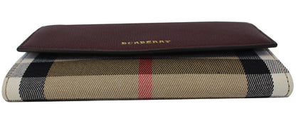 BURBERRY Wallet Check Leather Burgundy For Women