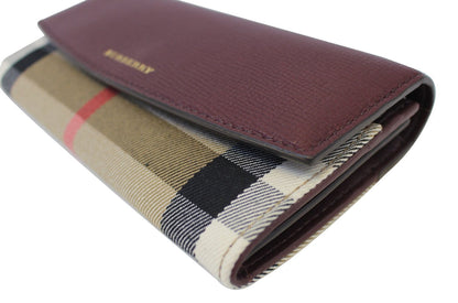 BURBERRY Wallet Check Leather Burgundy For Women