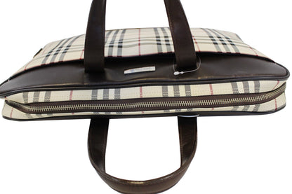 BURBERRY Nova Check Canvas Dark Brown Leather Briefcase Bag