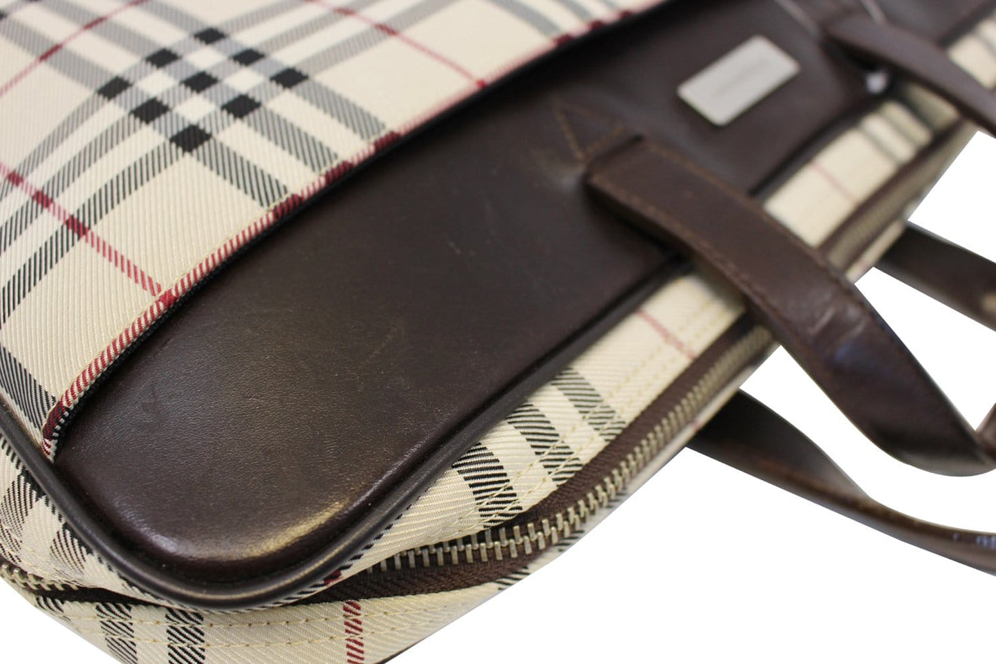 BURBERRY Nova Check Canvas Dark Brown Leather Briefcase Bag