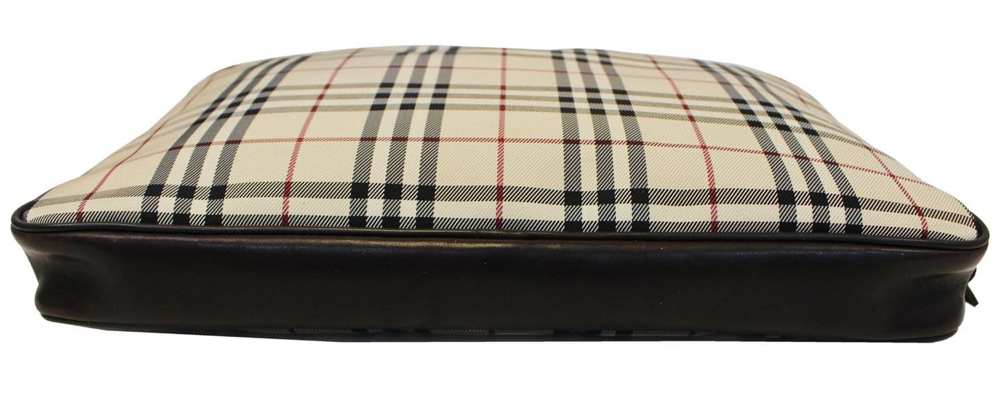 BURBERRY Nova Check Canvas Dark Brown Leather Briefcase Bag
