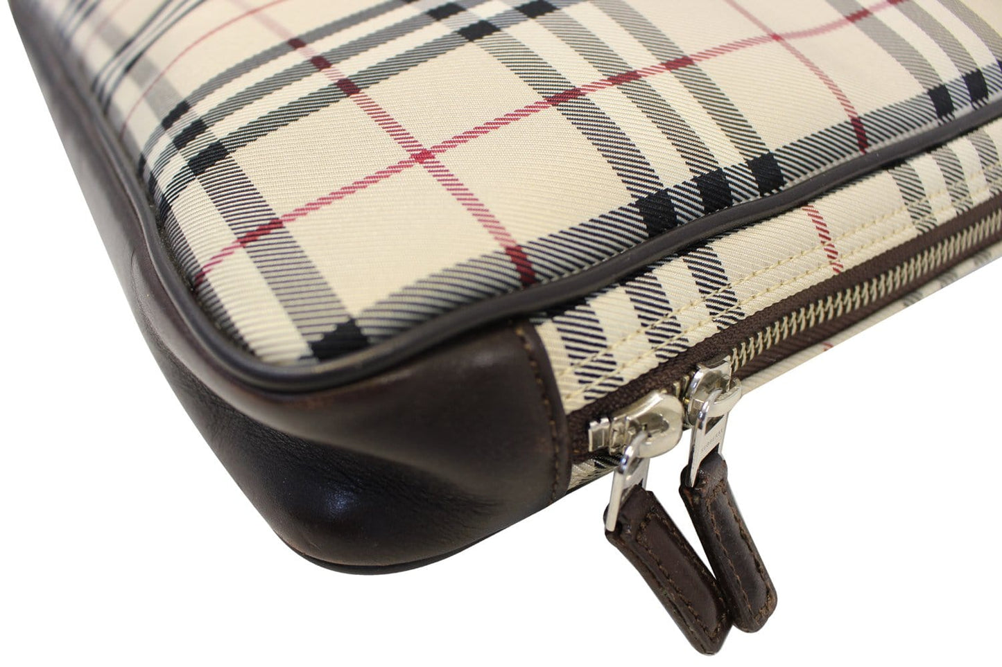 BURBERRY Nova Check Canvas Dark Brown Leather Briefcase Bag