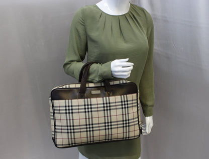 BURBERRY Nova Check Canvas Dark Brown Leather Briefcase Bag