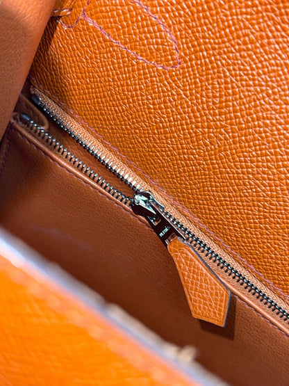 Hermes Kelly 28 Epsom Potiron Orange Palladium Hardware