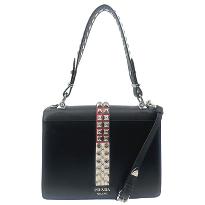 PRADA Elektra Calf Saffiano Leather Shoulder Bag Black