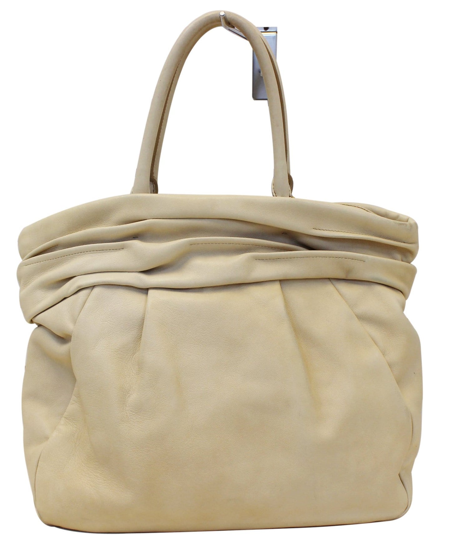 PRADA Nappa Frills Shopping Beige Leather Tote Bag