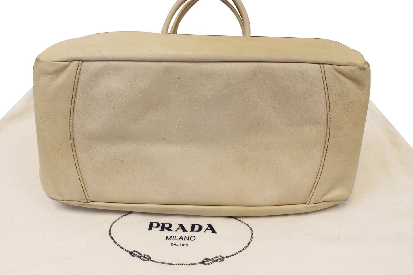 PRADA Nappa Frills Shopping Beige Leather Tote Bag