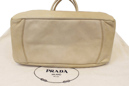 PRADA Nappa Frills Shopping Beige Leather Tote Bag
