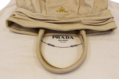 PRADA Nappa Frills Shopping Beige Leather Tote Bag
