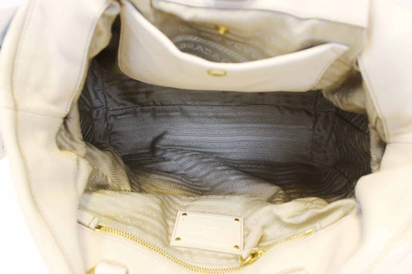 PRADA Nappa Frills Shopping Beige Leather Tote Bag