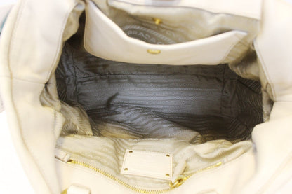 PRADA Nappa Frills Shopping Beige Leather Tote Bag