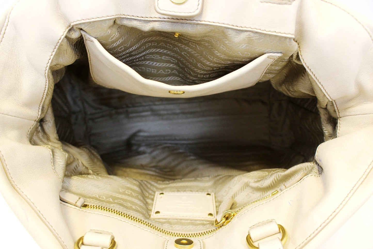 PRADA Nappa Frills Shopping Beige Leather Tote Bag