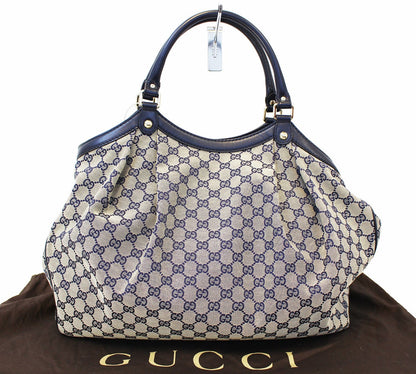 GUCCI Navy Blue/Grey GG Canvas Large Sukey Tote Bag
