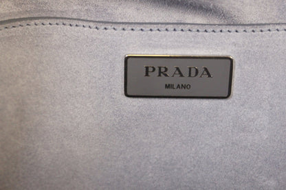 PRADA Vitello Daino Flap Suede Leather Hobo Bag Sky Blue