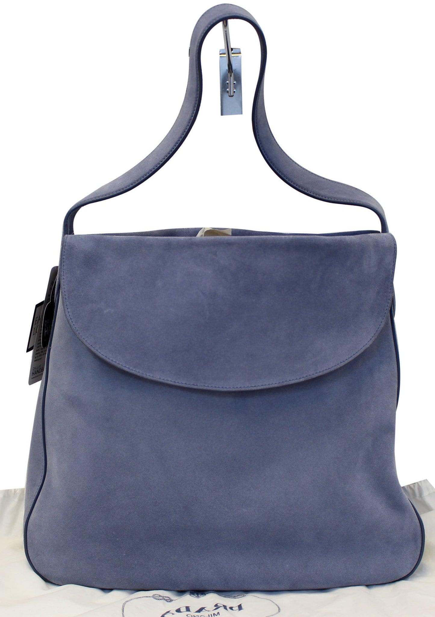 PRADA Vitello Daino Flap Suede Leather Hobo Bag Sky Blue