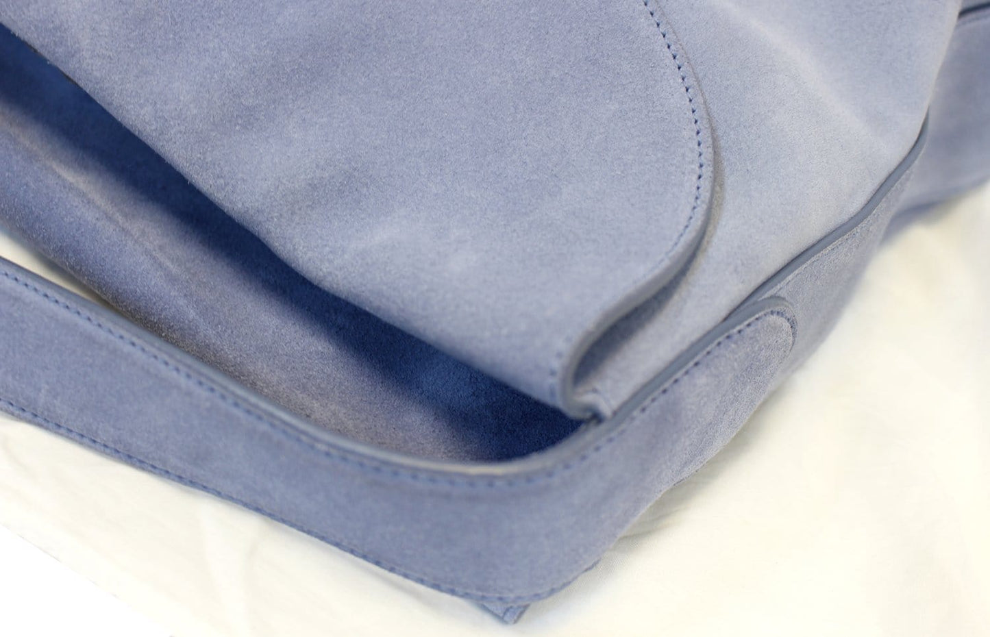 PRADA Vitello Daino Flap Suede Leather Hobo Bag Sky Blue