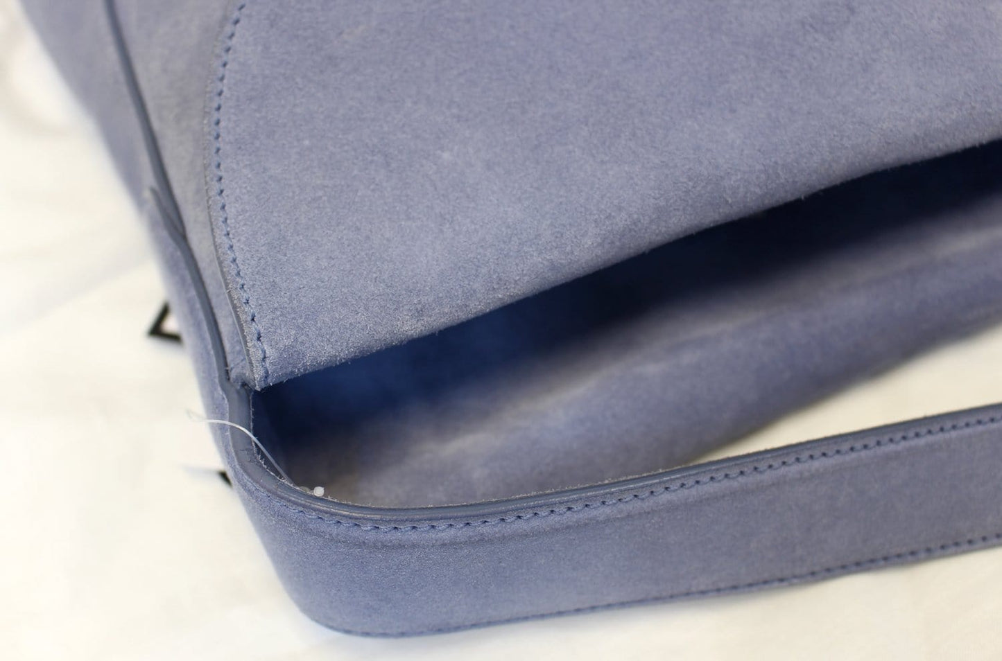 PRADA Vitello Daino Flap Suede Leather Hobo Bag Sky Blue