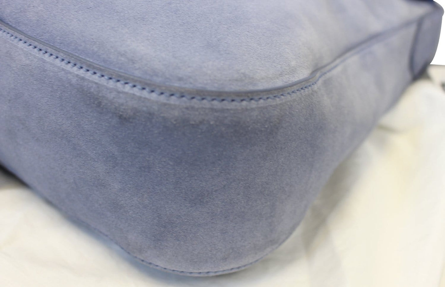 PRADA Vitello Daino Flap Suede Leather Hobo Bag Sky Blue