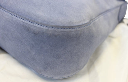 PRADA Vitello Daino Flap Suede Leather Hobo Bag Sky Blue