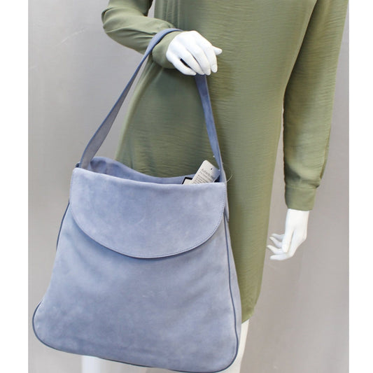 PRADA Vitello Daino Flap Suede Leather Hobo Bag Sky Blue