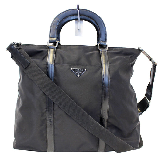 PRADA Black Tessuto Nylon and Saffiano Leather Crossbody Bag