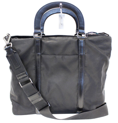 PRADA Black Tessuto Nylon and Saffiano Leather Crossbody Bag