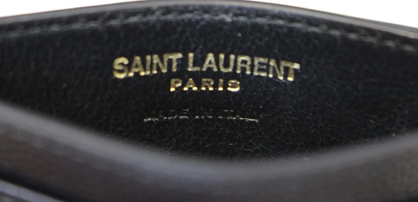YVES SAINT LAURENT Monogram Card Case Grain Embossed Leather Black