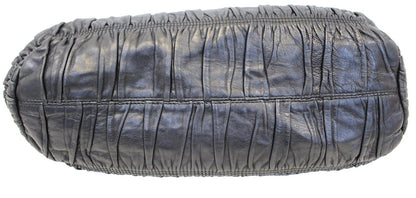 PRADA Black Nappa Leather Gaufre Ruched Flap Shoulder Bag